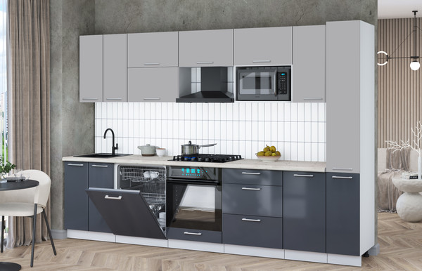 Изображение товара Кухонный гарнитур Interline Мила Gloss 3.1-ПМ2 (асфальт глянец/грей/бискайская сосна)