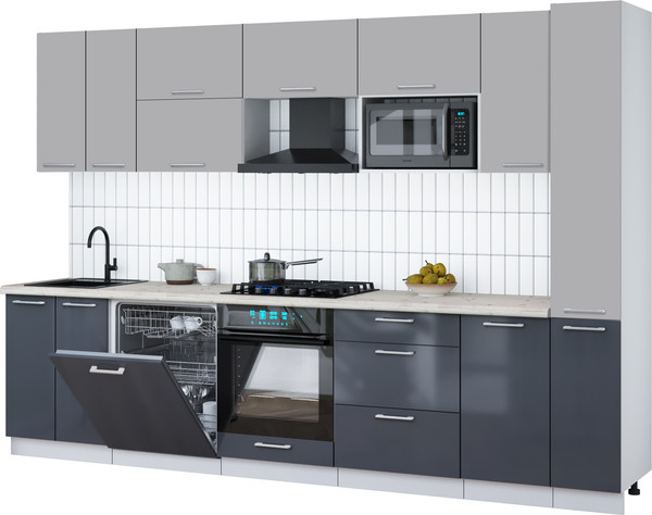 Изображение товара Кухонный гарнитур Interline Мила Gloss 3.1-ПМ2 (асфальт глянец/грей/бискайская сосна)