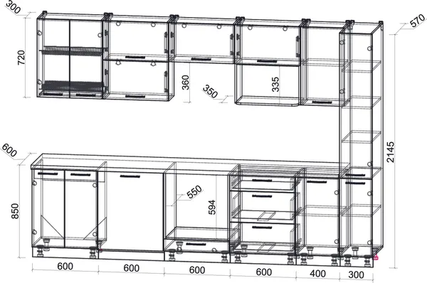 Изображение товара Кухонный гарнитур Interline Мила Gloss 3.1-ПМ2 (дуб вотан/белый/опал светлый)
