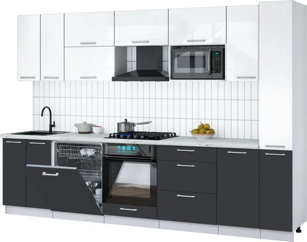 Изображение товара Кухонный гарнитур Interline Мила Gloss 3.1-ПМ2 (пепел/белый глянец/серый каспий)
