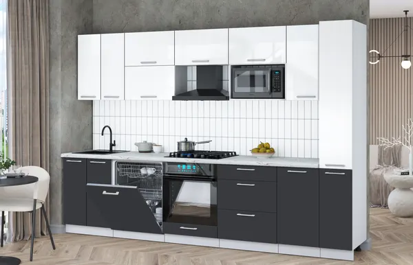 Изображение товара Кухонный гарнитур Interline Мила Gloss 3.1-ПМ2 (пепел/белый глянец/серый каспий)