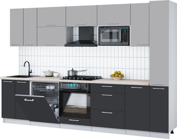Изображение товара Кухонный гарнитур Interline Мила Gloss 3.1-ПМ2 (пепел/грей/травертин серый)