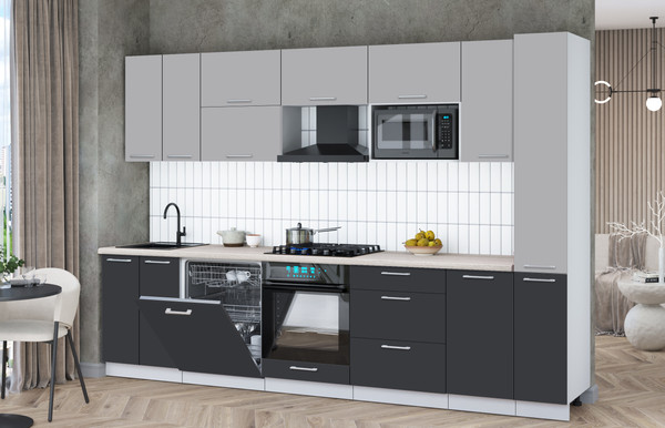Изображение товара Кухонный гарнитур Interline Мила Gloss 3.1-ПМ2 (пепел/грей/травертин серый)