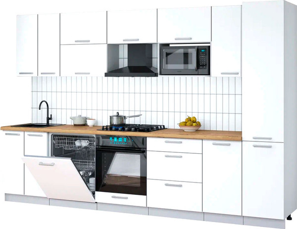 Изображение товара Кухонный гарнитур Interline Мила Gloss 3.2-ПМ2 (белый/белый/дуб бунратти)