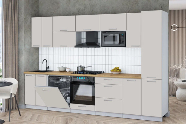 Изображение товара Кухонный гарнитур Интерлиния Мила Gloss 3.2-ПМ2 (кашемир/кашемир/дуб бунратти)