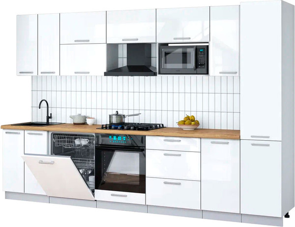 Изображение товара Кухонный гарнитур Interline Мила Gloss 3.2-ПМ2 (белый глянец/белый глянец/дуб бунратти)
