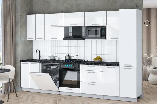 Изображение товара Кухонный гарнитур Interline Мила Gloss 3.2-ПМ2 (белый глянец/белый глянец/кастилло темный)
