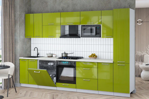 Изображение товара Кухонный гарнитур Интерлиния Мила Gloss 3.2-ПМ2 (яблоко глянец/яблоко глянец/опал светлый)