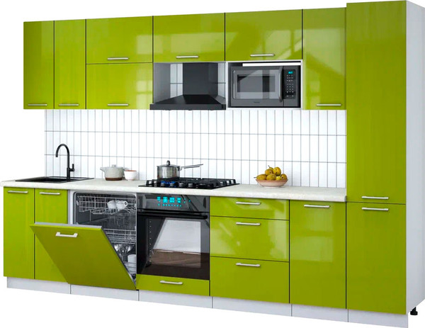 Изображение товара Кухонный гарнитур Интерлиния Мила Gloss 3.2-ПМ2 (яблоко глянец/яблоко глянец/опал светлый)