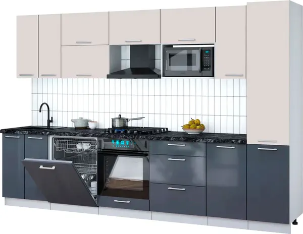Изображение товара Кухонный гарнитур Interline Мила Gloss 3.2-ПМ2 (асфальт глянец/кашемир/кастилло темный)