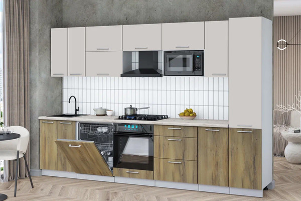 Изображение товара Кухонный гарнитур Интерлиния Мила Gloss 3.2-ПМ2 (дуб вотан/кашемир/бискайская сосна)