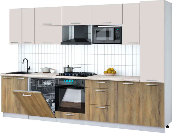 Изображение товара Кухонный гарнитур Интерлиния Мила Gloss 3.2-ПМ2 (дуб вотан/кашемир/бискайская сосна)