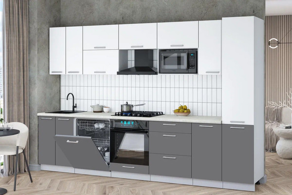 Изображение товара Кухонный гарнитур Интерлиния Мила Gloss 3.2-ПМ2 (серый/белый/опал светлый)