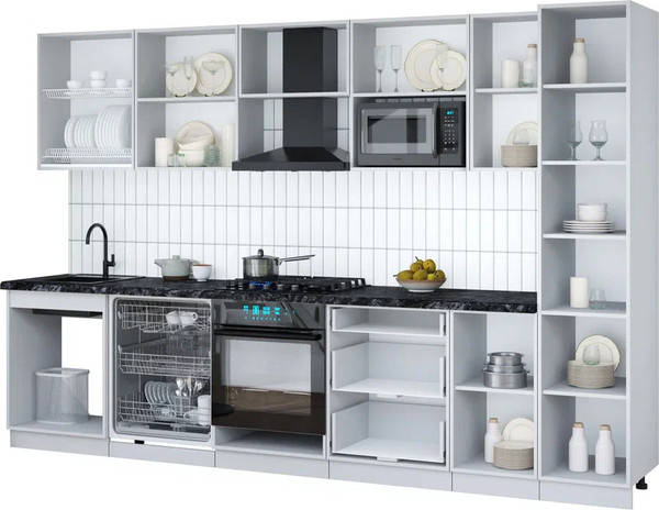 Изображение товара Кухонный гарнитур Интерлиния Мила Gloss 3.2-ПМ2 (серый/белый/опал светлый)