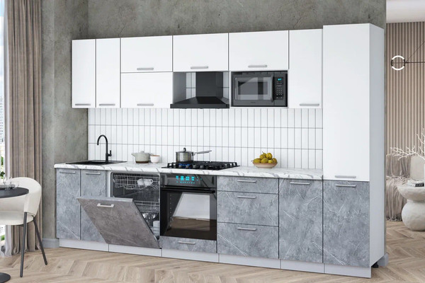 Изображение товара Кухонный гарнитур Интерлиния Мила Gloss 3.2-ПМ2 (керамика/белый/белый гранит)