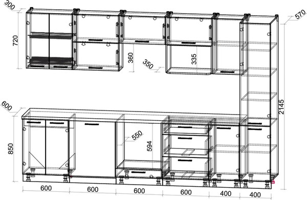 Изображение товара Кухонный гарнитур Интерлиния Мила Gloss 3.2-ПМ2 (керамика/кашемир/травертин серый)