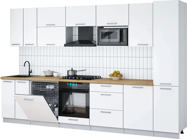 Изображение товара Кухонный гарнитур Interline Мила Gloss 3.3-ПМ2 (белый/белый/дуб бунратти)