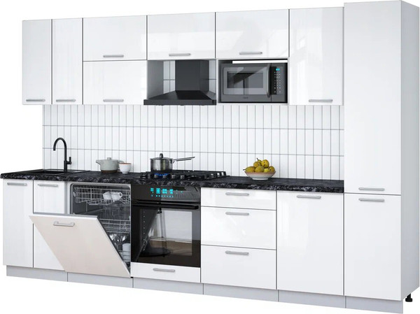 Изображение товара Кухонный гарнитур Interline Мила Gloss 3.3-ПМ2 (белый глянец/белый глянец/кастилло темный)