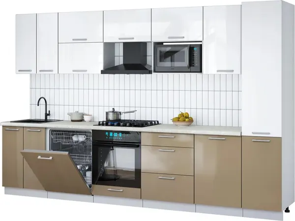 Изображение товара Кухонный гарнитур Interline Мила Gloss 3.3-ПМ2 (капучино глянец/белый глянец/опал светлый)