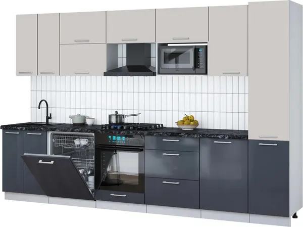 Изображение товара Кухонный гарнитур Interline Мила Gloss 3.3-ПМ2 (асфальт глянец/кашемир/кастилло темный)