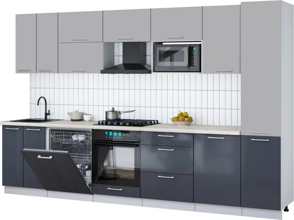Изображение товара Кухонный гарнитур Interline Мила Gloss 3.3-ПМ2 (асфальт глянец/грей/бискайская сосна)