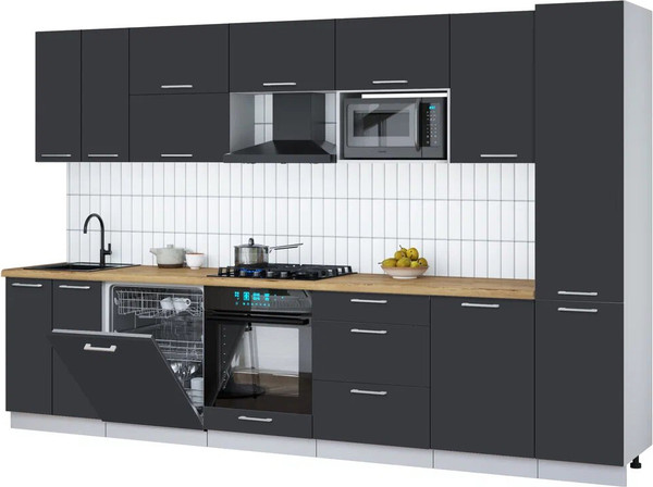 Изображение товара Кухонный гарнитур Интерлиния Мила Gloss 3.3-ПМ2 (пепел/пепел/дуб бунратти)