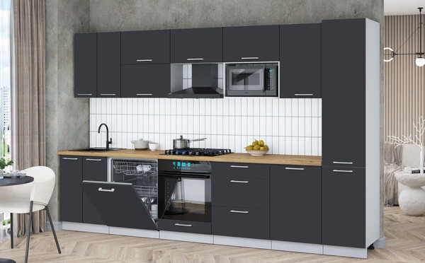 Изображение товара Кухонный гарнитур Интерлиния Мила Gloss 3.3-ПМ2 (пепел/пепел/дуб бунратти)