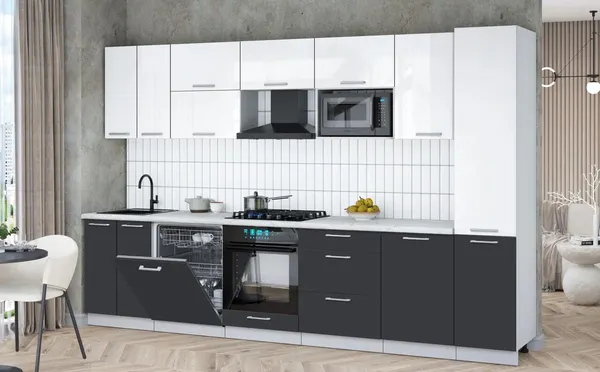 Изображение товара Кухонный гарнитур Interline Мила Gloss 3.3-ПМ2 (пепел/белый глянец/серый каспий)