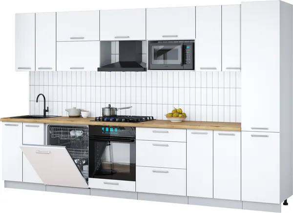 Изображение товара Кухонный гарнитур Interline Мила Gloss 3.4-ПМ2 (белый/белый/дуб бунратти)