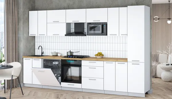 Изображение товара Кухонный гарнитур Interline Мила Gloss 3.4-ПМ2 (белый/белый/дуб бунратти)