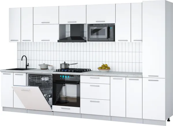 Изображение товара Кухонный гарнитур Interline Мила Gloss 3.4-ПМ2 (белый/белый/серый каспий)