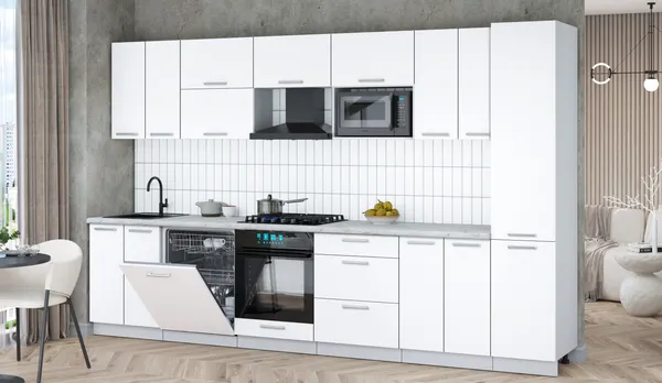 Изображение товара Кухонный гарнитур Interline Мила Gloss 3.4-ПМ2 (белый/белый/серый каспий)