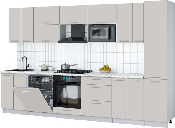 Изображение товара Кухонный гарнитур Interline Мила Gloss 3.4-ПМ2 (кашемир/кашемир/белый гранит)