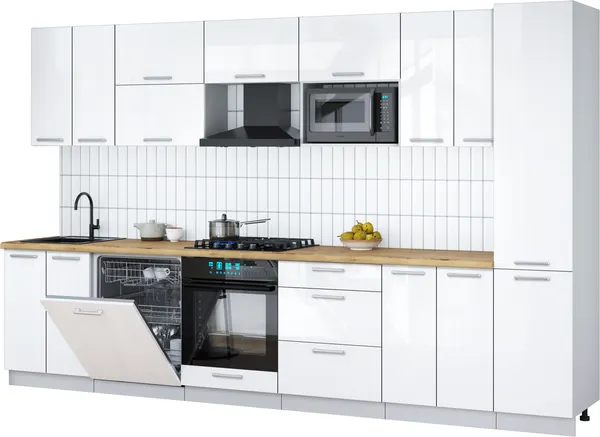Изображение товара Кухонный гарнитур Interline Мила Gloss 3.4-ПМ2 (белый глянец/белый глянец/дуб бунратти)