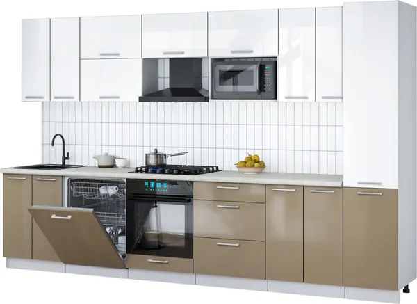Изображение товара Кухонный гарнитур Interline Мила Gloss 3.4-ПМ2 (капучино глянец/белый глянец/опал светлый)