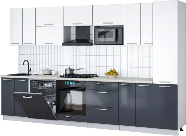 Изображение товара Кухонный гарнитур Interline Мила Gloss 3.4-ПМ2 (асфальт глянец/белый/опал светлый)