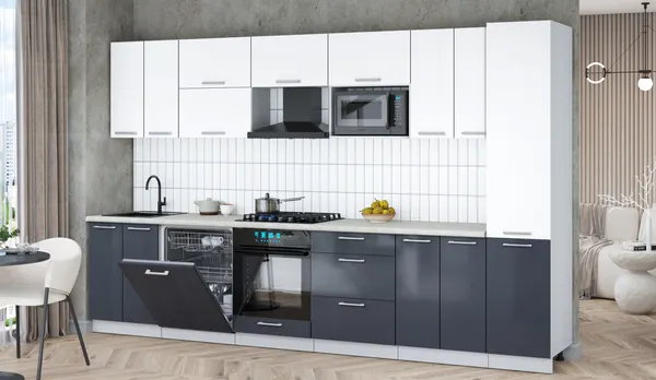 Изображение товара Кухонный гарнитур Interline Мила Gloss 3.4-ПМ2 (асфальт глянец/белый/опал светлый)