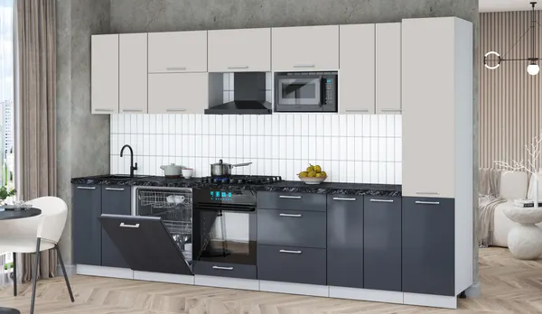 Изображение товара Кухонный гарнитур Interline Мила Gloss 3.4-ПМ2 (асфальт глянец/кашемир/кастилло темный)