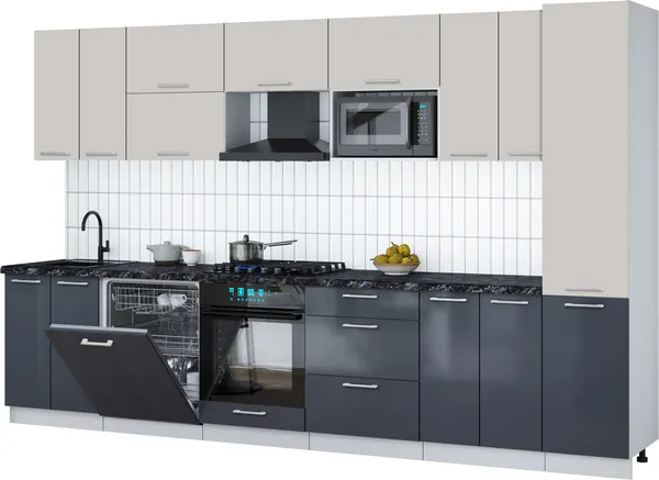 Изображение товара Кухонный гарнитур Interline Мила Gloss 3.4-ПМ2 (асфальт глянец/кашемир/кастилло темный)