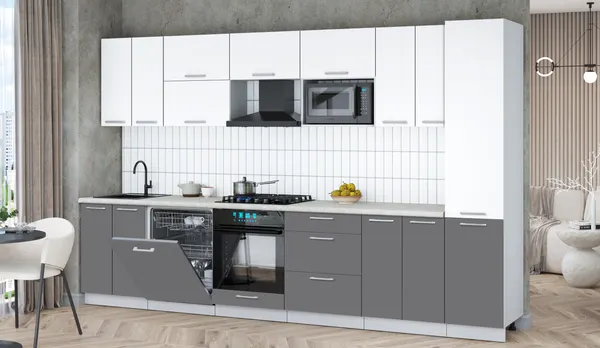 Изображение товара Кухонный гарнитур Interline Мила Gloss 3.4-ПМ2 (серый/белый/опал светлый)