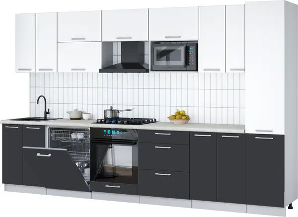 Изображение товара Кухонный гарнитур Interline Мила Gloss 3.4-ПМ2 (пепел/белый/опал светлый)