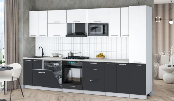 Изображение товара Кухонный гарнитур Interline Мила Gloss 3.4-ПМ2 (пепел/белый/опал светлый)