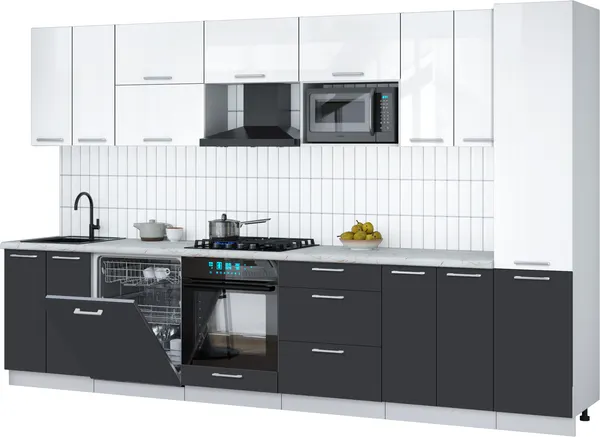 Изображение товара Кухонный гарнитур Interline Мила Gloss 3.4-ПМ2 (пепел/белый глянец/серый каспий)