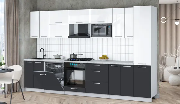 Изображение товара Кухонный гарнитур Interline Мила Gloss 3.4-ПМ2 (пепел/белый глянец/серый каспий)
