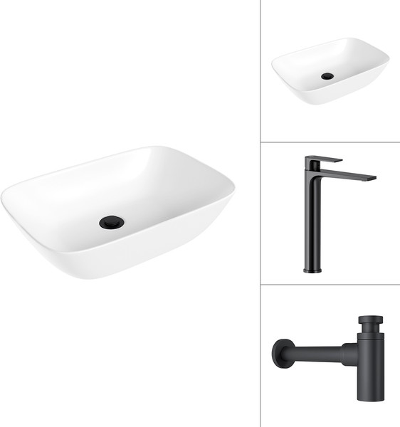 Изображение товара Умывальник со смесителем Lauter 21454 + Reef 21CK8678BS + сифон 21635B (черный матовый)