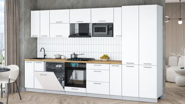 Изображение товара Кухонный гарнитур Interline Мила Gloss 3.5-ПМ2 (белый/белый/дуб бунратти)