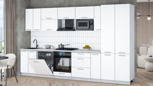 Изображение товара Кухонный гарнитур Interline Мила Gloss 3.5-ПМ2 (белый/белый/серый каспий)