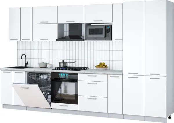 Изображение товара Кухонный гарнитур Interline Мила Gloss 3.5-ПМ2 (белый/белый/серый каспий)