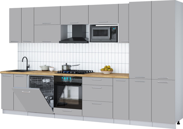 Изображение товара Кухонный гарнитур Интерлиния Мила Gloss 3.5-ПМ2 (грей/грей/дуб бунратти)