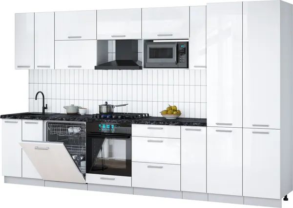 Изображение товара Кухонный гарнитур Interline Мила Gloss 3.5-ПМ2 (белый глянец/белый глянец/кастилло темный)